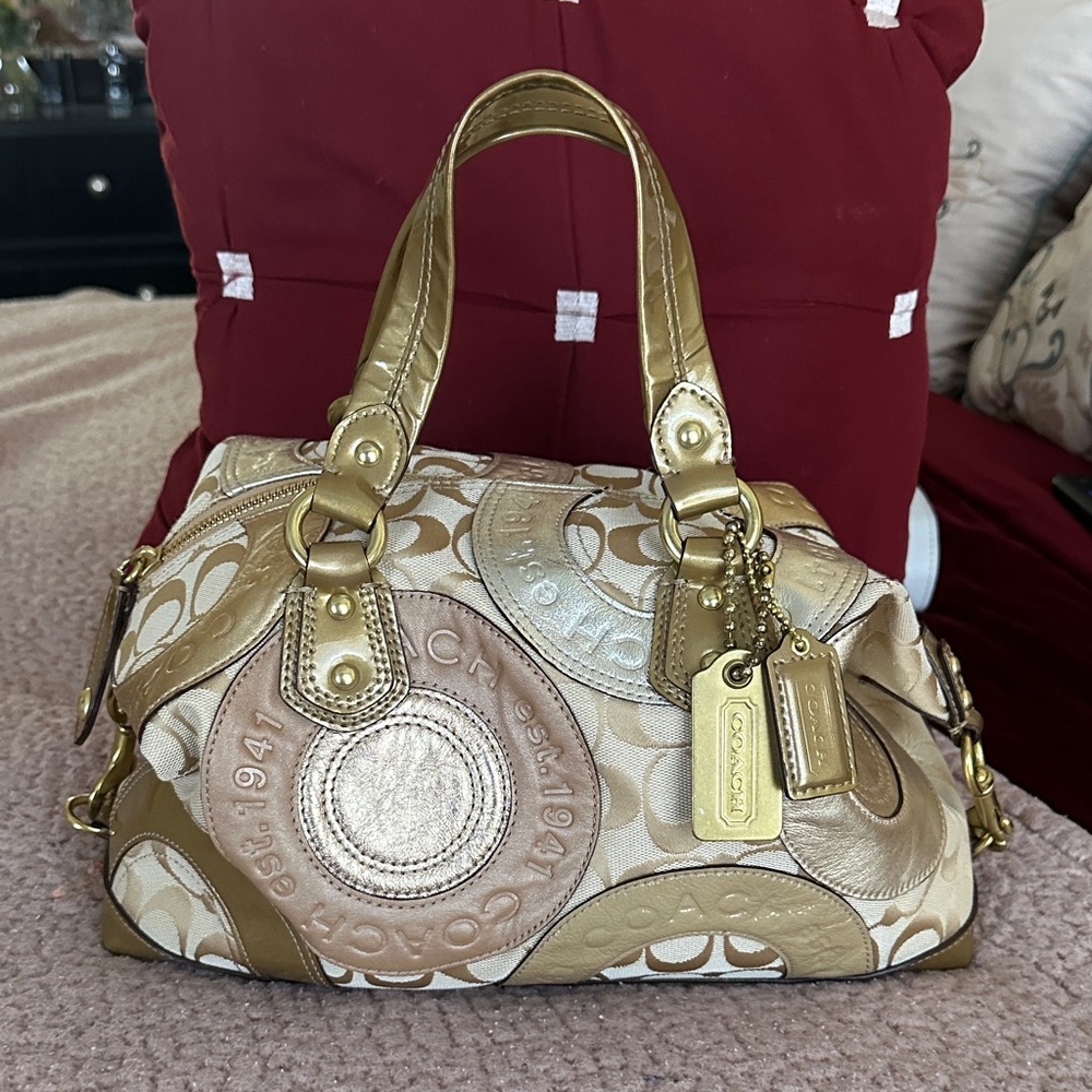 Coach Metallic Gold and Cream Satchel